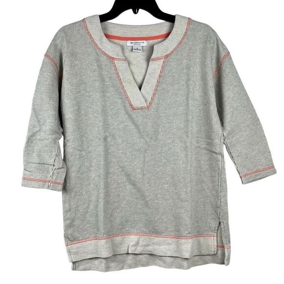 Liz Claiborne Weekend Stripe V-neck Sweatshirt Small - Picture 1 of 10